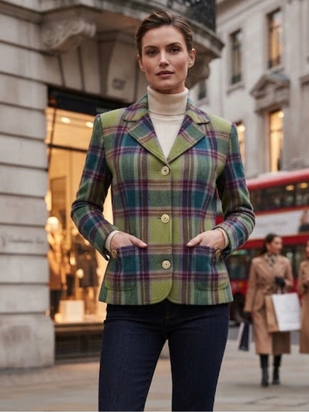 NWOT FieldGear Plaid Tartan Green Burgundy Purple Blazer Jacket